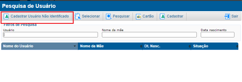 Cadastro de Usuarios Não Identificados